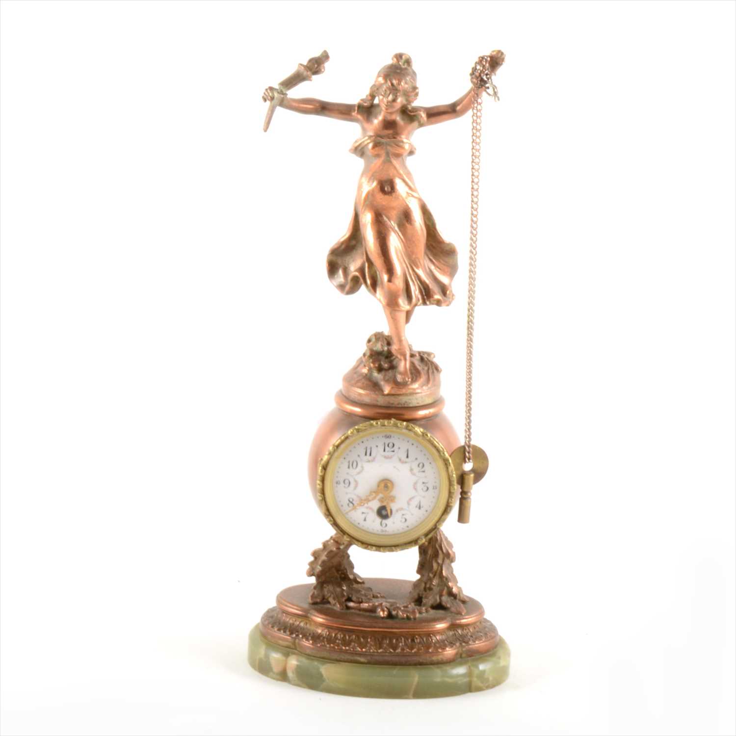 Lot 210 - A French copper plated mantel clock, ...