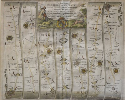 Lot 311 - John Ogilby, the Road from Cambridg to Coventry, hand-coloured engraved ribbon map