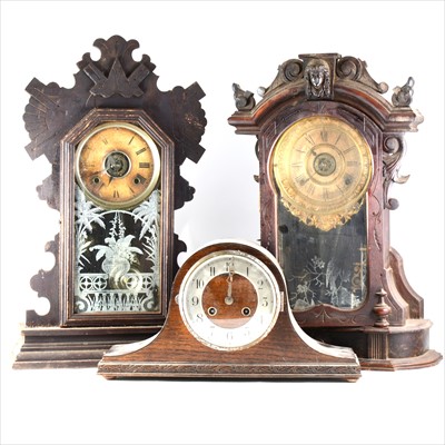 Lot 126 - Two Continental shelf clocks and an oak mantel clock.