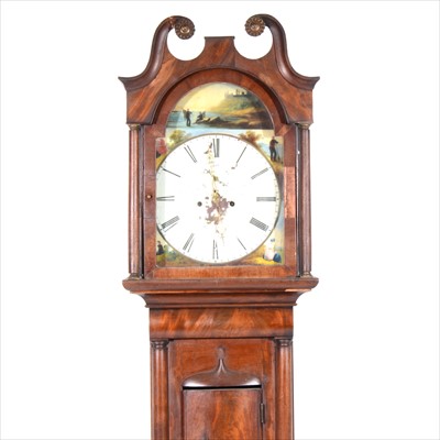 Lot 322 - A Scottish mahogany longcase clock, arched painted dial signed A Wright, Airdrie