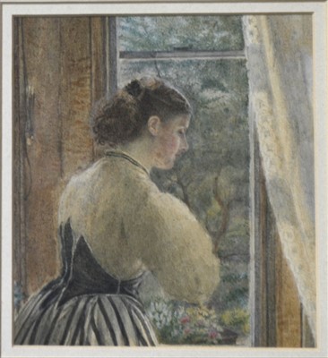 Lot 533 - Attributed to Robert Bruce Wallace,  At The Window, watercolour 16cm x 14.5cm.