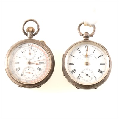 Lot 321 - A silver open faced pocket watch and a 935 standard chronograph.