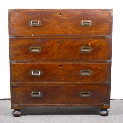 Lot 474A - A teak campaign chest of drawers, mid 19th century, in two parts with brass mounts