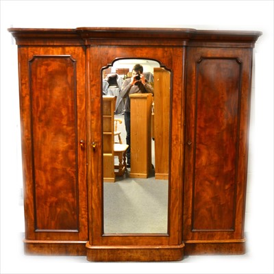 Lot 447 - Victorian mahogany breakfront triple wardrobe