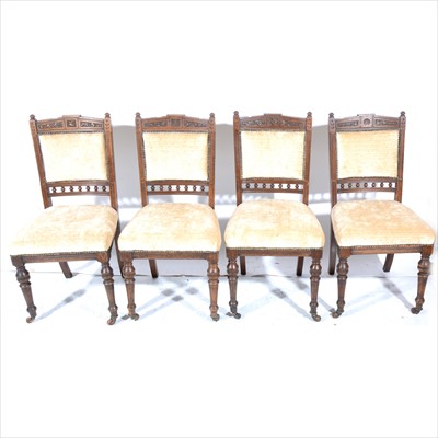 Lot 443 - Set of four Victorian walnut dining chairs