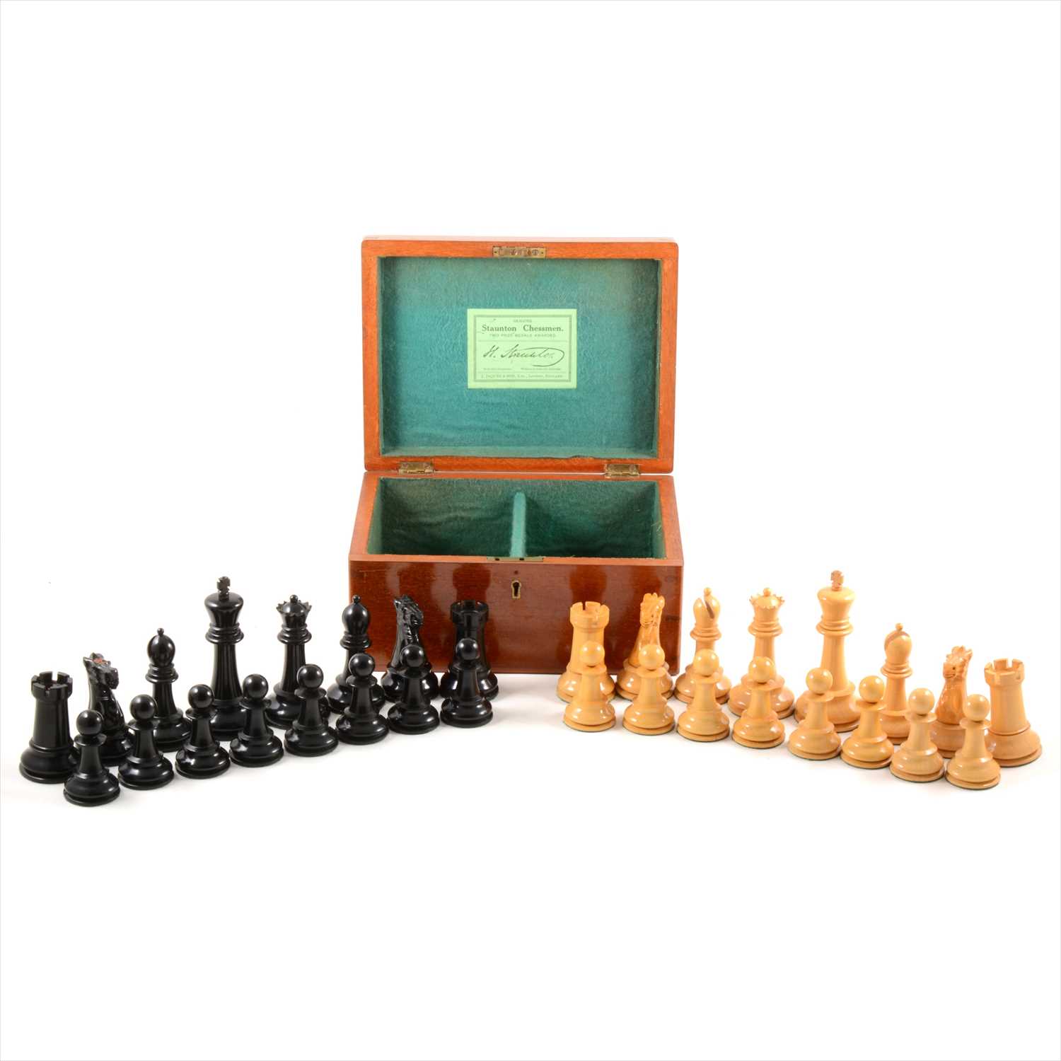 Lot 539 - Victorian ebony and boxwood competition size Staunton pattern chess set, by J Jaques & Son, London