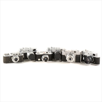 Lot 234 - Six vintage 35mm cameras including Zorki and others.
