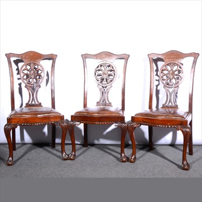 Lot 560 - A set of four Edwardian stained walnut high-back dining chairs, ...