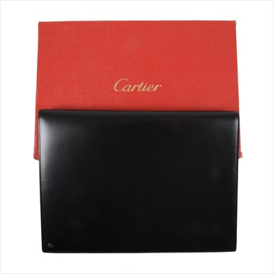 Lot 706 - Cartier - a Pasha black calf business folder with Cartier branded A5 notepad to interior.