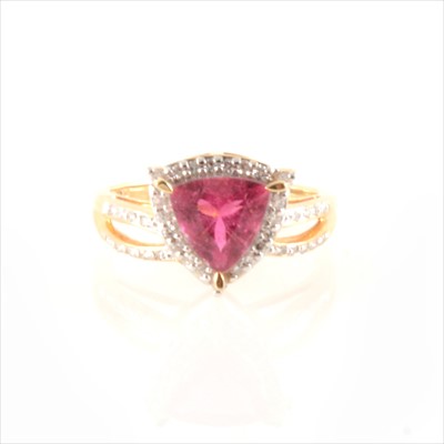 Lot 312 - A rubelite and diamond ring.