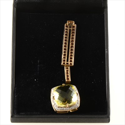 Lot 278 - A sunset sapphire and diamond pendant, and a lemon citrine and diamond pendant.