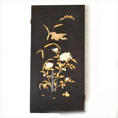 Lot 149 - A pair of Shibayama style lacquered elm panels, ..