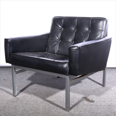 Lot 219 - A Mid-Century chromed metal and black vinyl lounge chair.