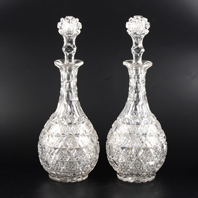 Lot 66 - A pair of lead crystal mallet shape decanters
