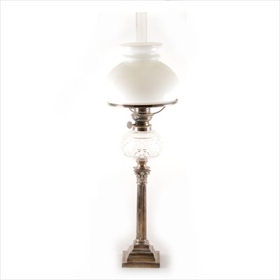 Lot 260 - An Edwardian silver Corinthian column candlestick peg lamp, Elkington & Co., ...