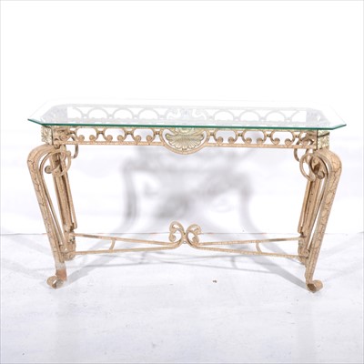 Lot 418 - A contemporary metal based console table, with a plate glass top