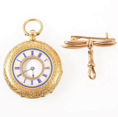 Lot 191 - A small yellow metal demi hunter pocket watch with brooch fitting.
