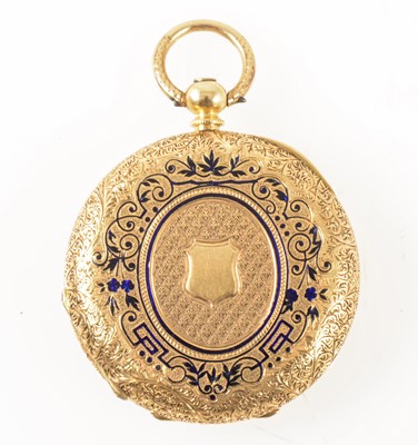 Lot 191 - A small yellow metal demi hunter pocket watch with brooch fitting.