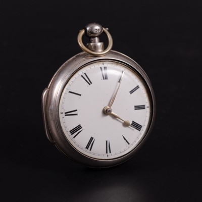 Lot 202 - A silver pair case pocket watch.
