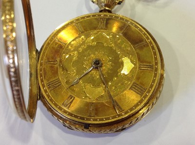 Lot 195 - An 18 carat yellow gold small open face pocket watch.