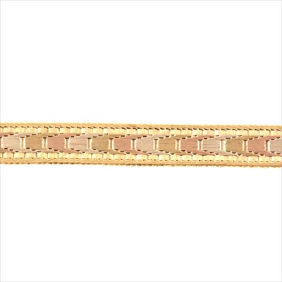 Lot 279 - A 9 carat multi coloured gold bracelet.