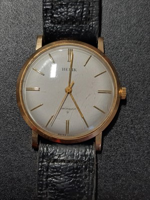 Lot 353 - Five vintage wrist watches with gold cases, all strap models, Hefik, Renown, Vertex, two un-named.