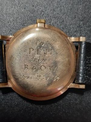 Lot 353 - Five vintage wrist watches with gold cases, all strap models, Hefik, Renown, Vertex, two un-named.