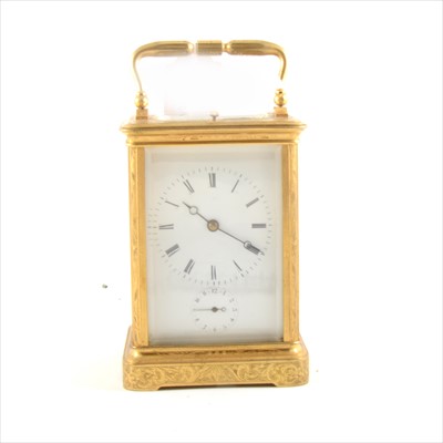 Lot 180A - A French gilt brass repeating alarm carriage clock, ...