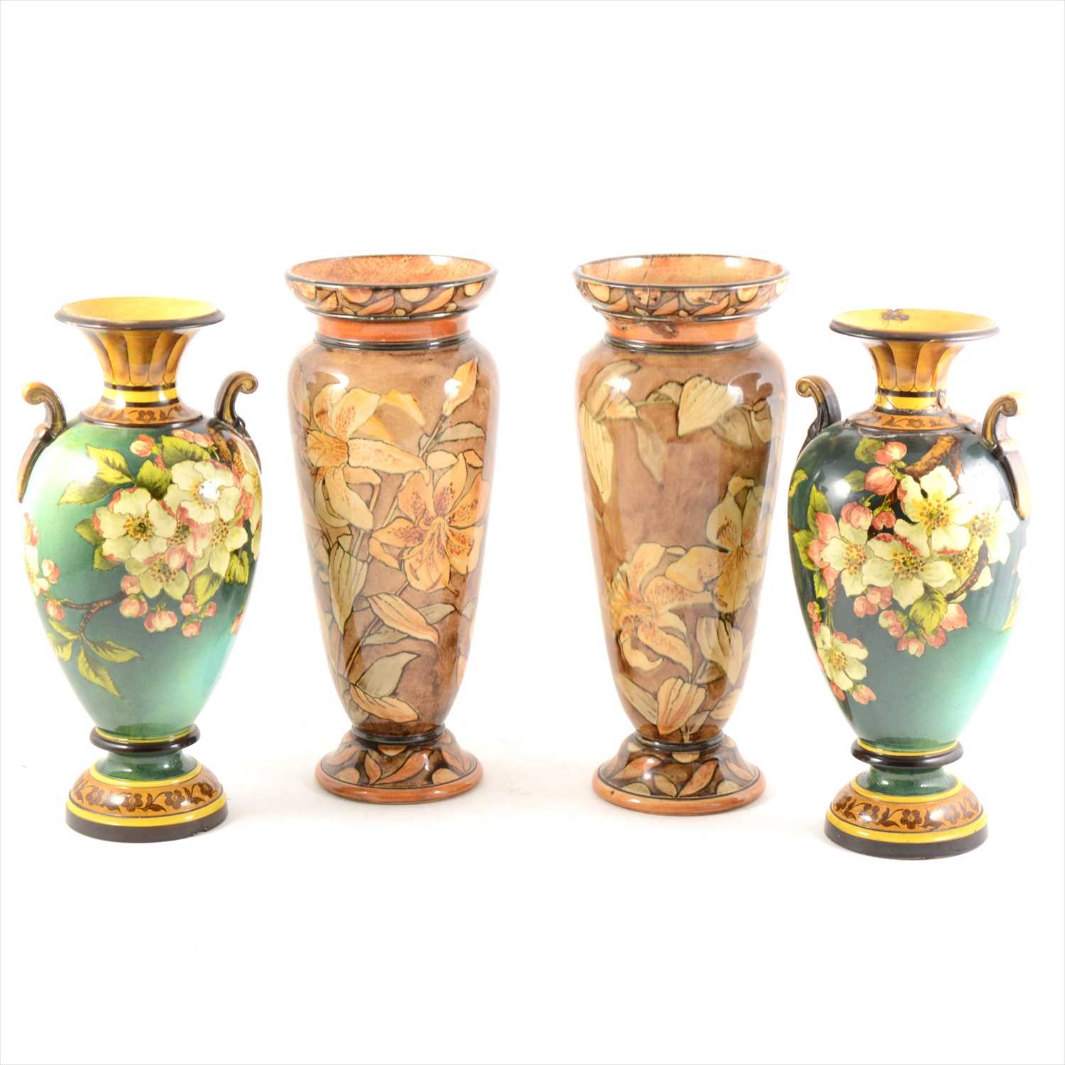 Lot 68 - Two pairs of Doulton Faience ware vases, damaged