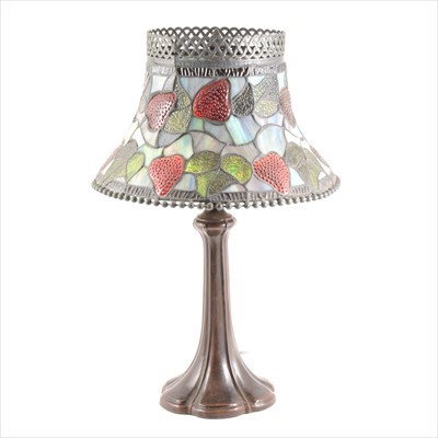 Lot 142 - A Tiffany style table lamp, stained leaded shade