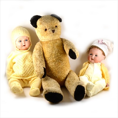 Lot 116 - Two baby dolls, one Armand Marseille and another and a large plush teddy bear.