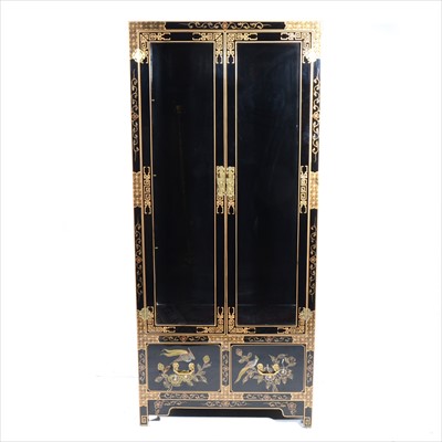 Lot 345 - A contemporary Far Eastern painted and black lacquered cabinet