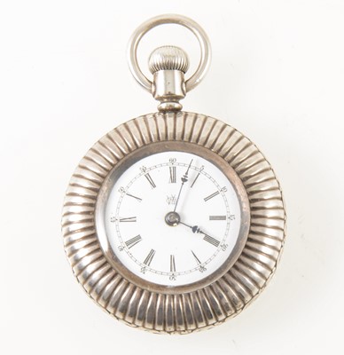 Lot 212 - A white metal open face fob watch