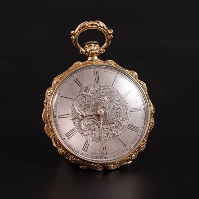 Lot 1361 - A small yellow metal open face fob watch.