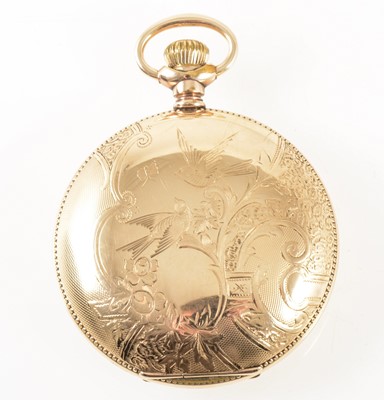 Lot 199 - Elgin - an ornate gold-plated full hunter pocket watch.