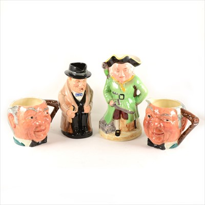 Lot 74 - A Royal Doulton Toby jug, Winston Churchill, and three other character jugs.