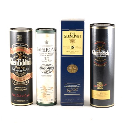 Lot 287 - Four single malt Scotch Whiskies, including: GLENLIVET 18 year old