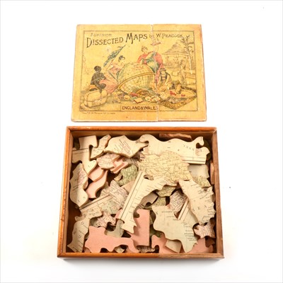 Lot 198 - W. Peacock Dissected maps wooden puzzle, England and Wales, in wooden box.
