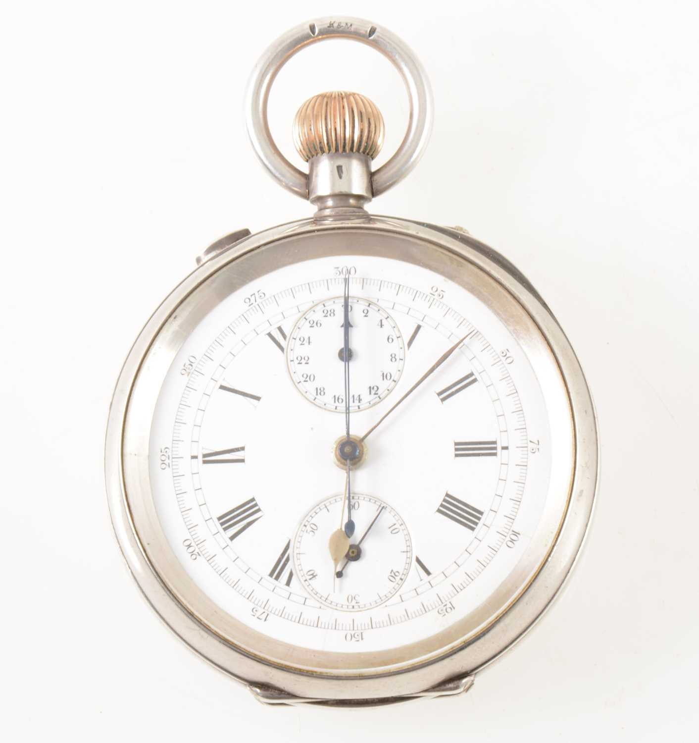 Lot 205 - A white metal open face chronograph pocket watch.
