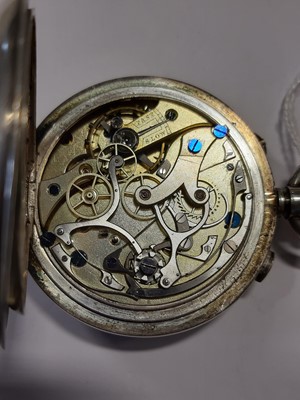 Lot 205 - A white metal open face chronograph pocket watch.