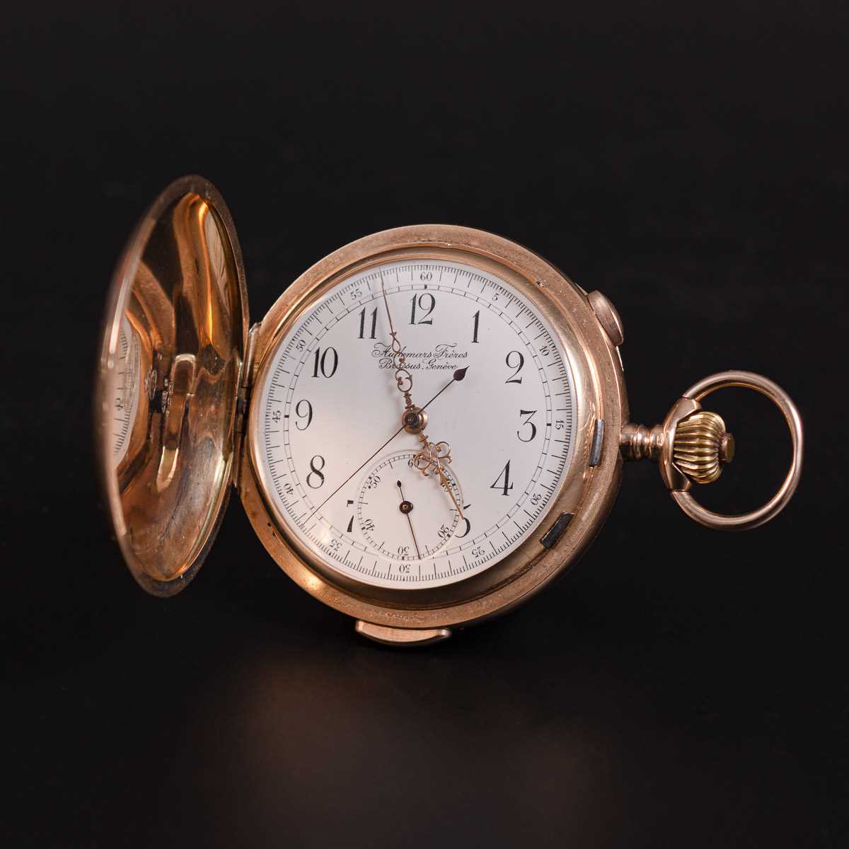 Lot 174 - Audermars Freres Brassus Geneve - quarter hour repeating chronograph full hunter pocket watch.