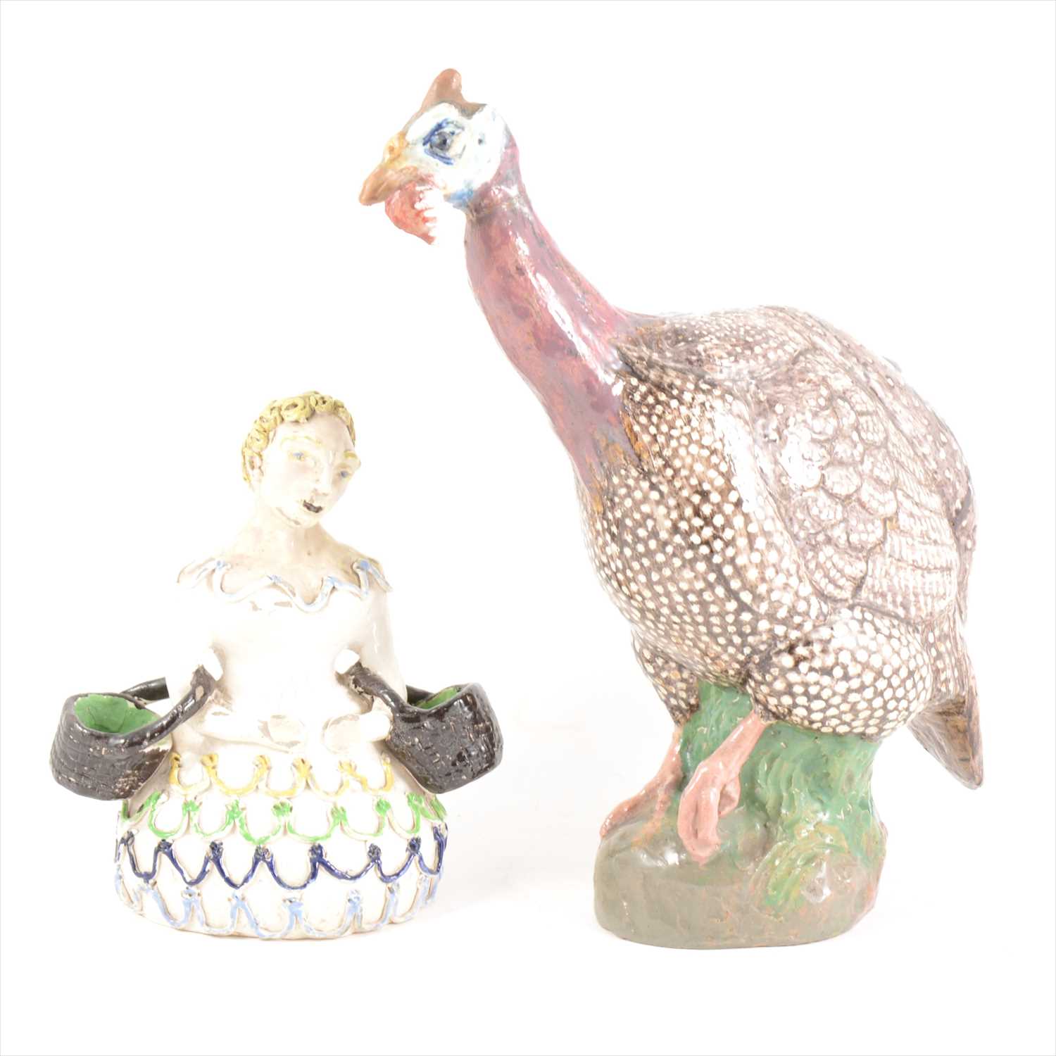 Lot 85 - E Pollner, Guinea fowl, a studio pottery model, and a model of a child