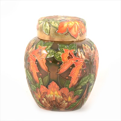 Lot 10 - A 'Flames of the Forest' design ginger jar with lid, by Philip Gibson for Moorcroft Pottery, 1998.