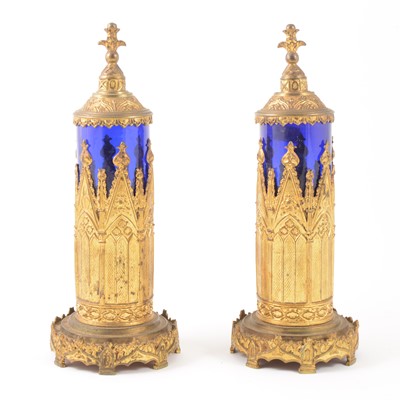 Lot 309 - Pair of Gothic Revival gilt metal covered vases, 19th century
