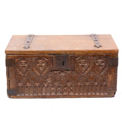 Lot 460 - A boarded oak box, in part 16th century