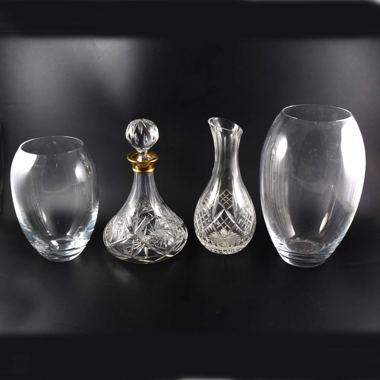 Lot 33 - A pair of Orrefors glass decanters, a pair of Thomas Webb square cut-glass decanters, etc