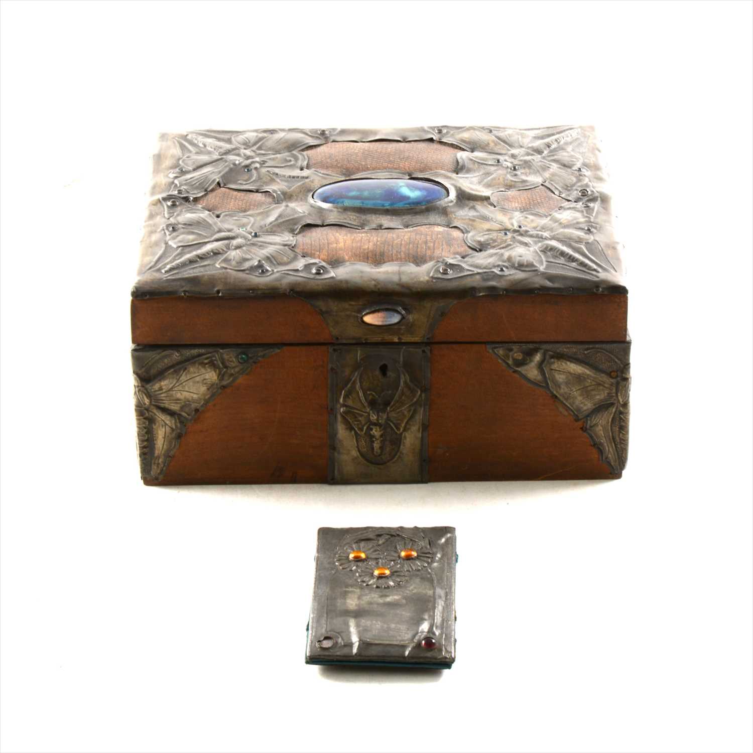 Lot 114 - An Art Nouveau pewter mounter box, and similar card case.