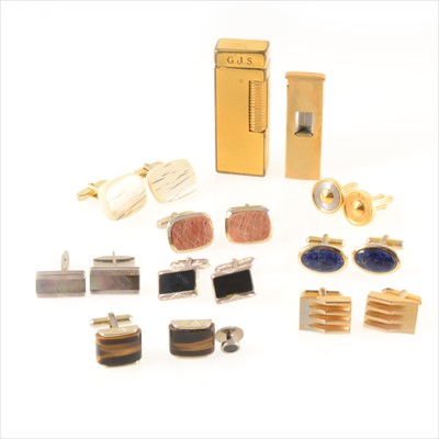 Lot 315 - A collection of cufflinks, Dunhill, Balmain,  a Dunhill lighter, cigar cutter.