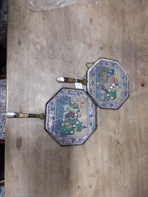 Lot 242 - Two Chinese folding fans, plus two octagonal rigid fans.