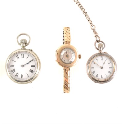 Lot 227 - A Victorian silver-plated fob watch and other small silver, plus a lady's 9 carat gold wristwatch.